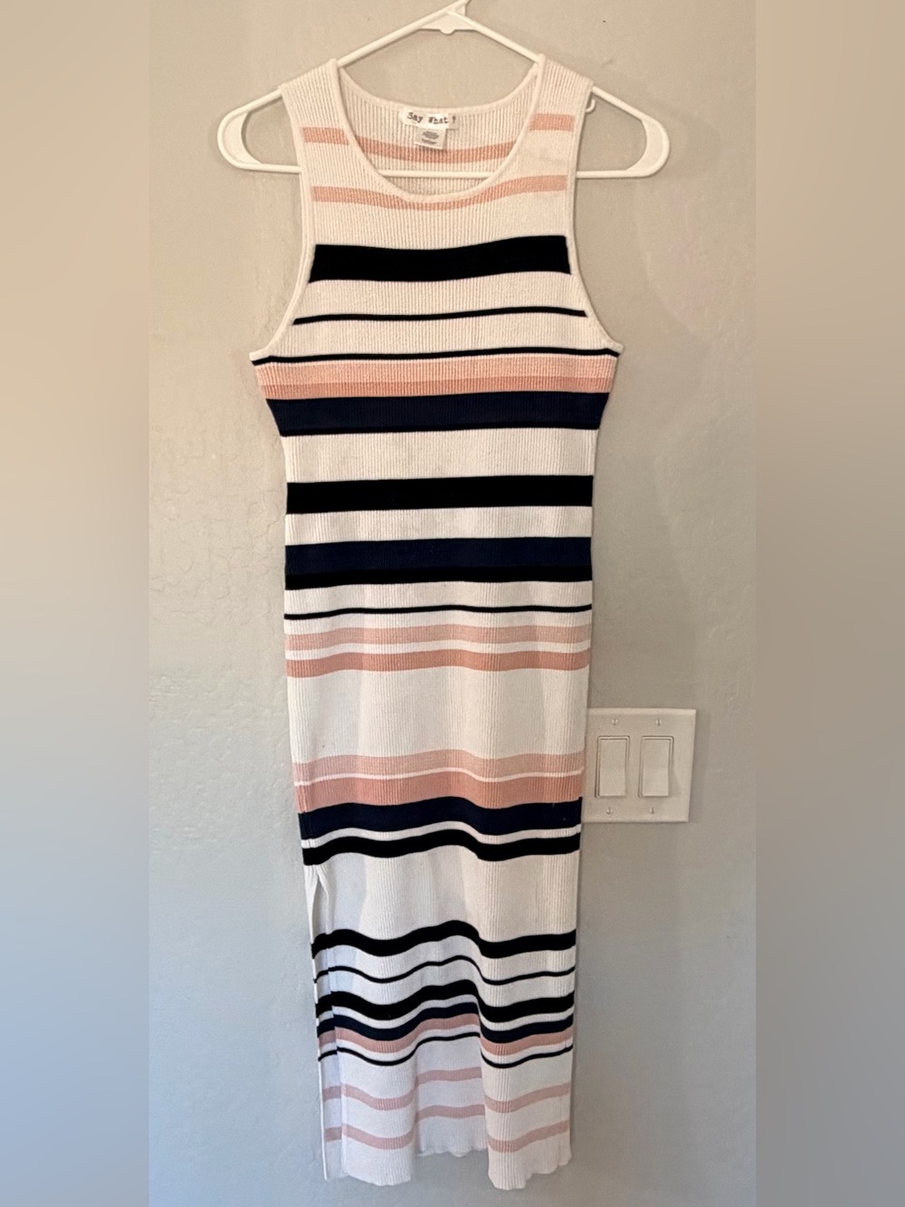 Say What? Sleeveless Striped Maxi Dress in White, Navy & Blush